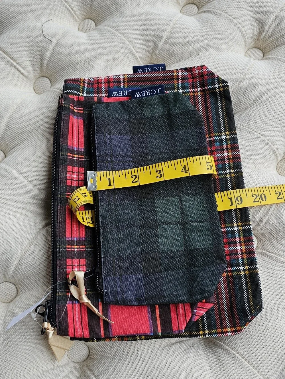 New! J.Crew Three-set Red Black Tartan Plaid Blackwatch Pouch Purse Bag NWT